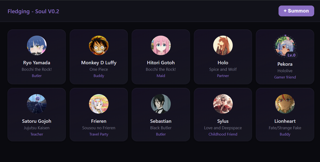 Companion grid showing characters from Bocchi the Rock, Fate, Genshin, Hololive and more